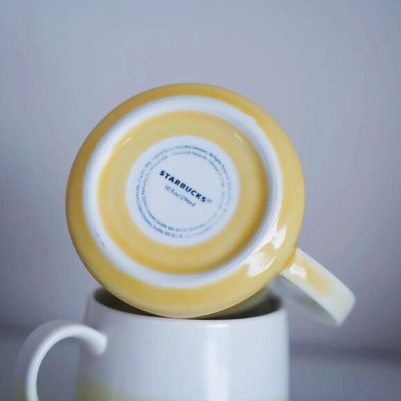 Set of 2 Starbucks Coffee Mugs Yellow & White Ombre Dipped Glaze 10 oz 2014 - Picture 4 of 5